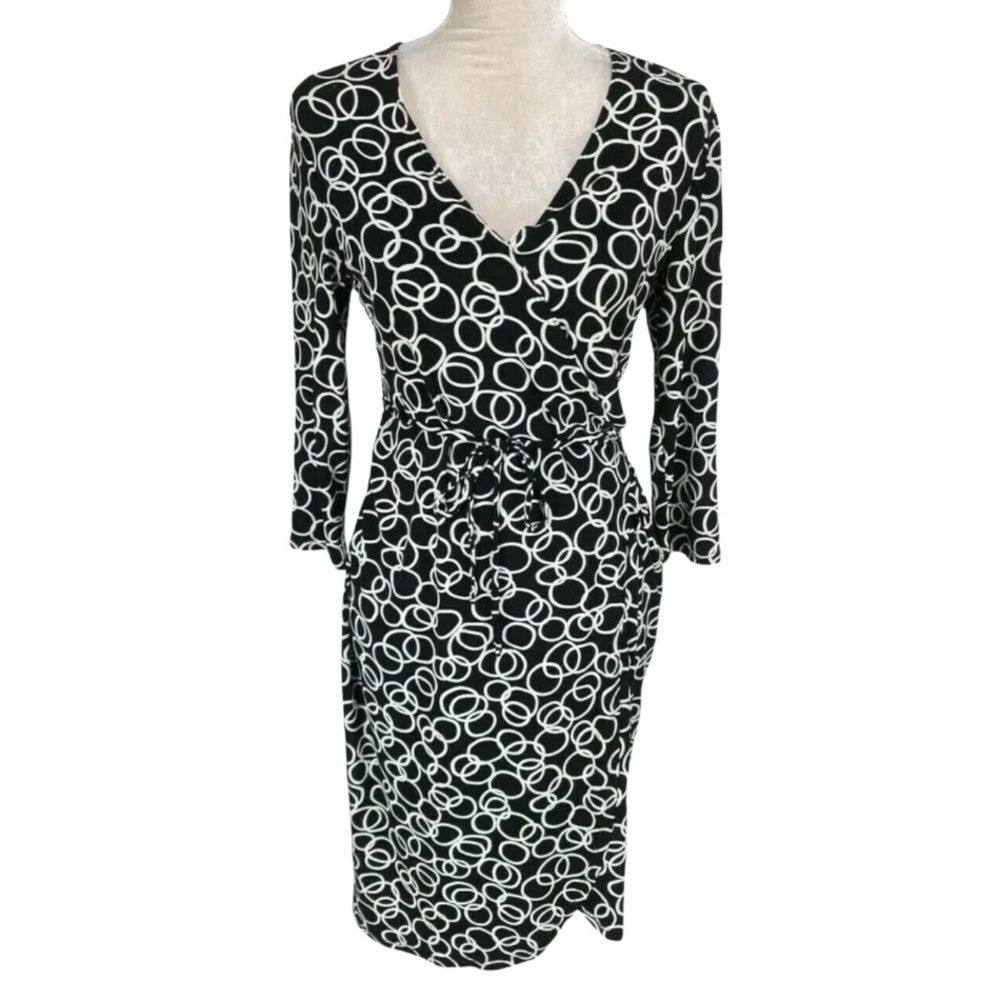 Faith, Love, Passion Black White  Pattern Faux Wrap Dress Size Extra small
